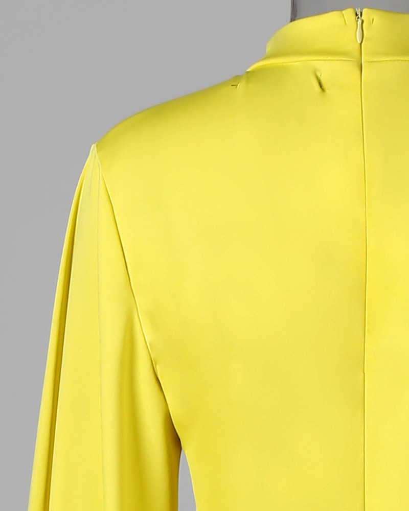 solid lantern sleeve mock neck jumpsuits