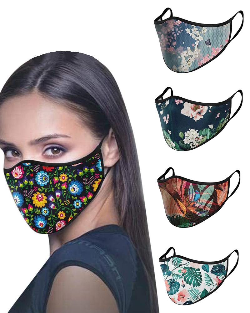 

Floral / Leaf / Bird Print Colorblock Breathable Face Mask, Multicolor