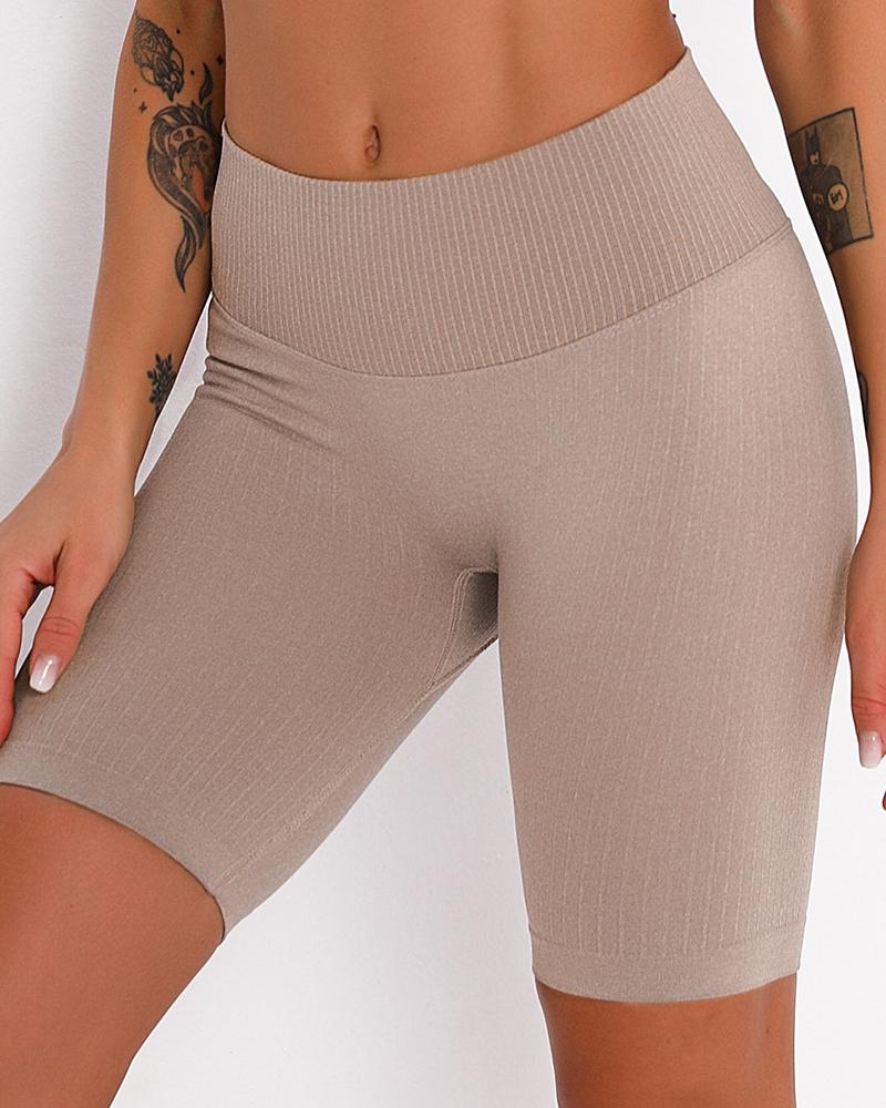 

Solid Skinny High Elastic Yoga Shorts, Brown