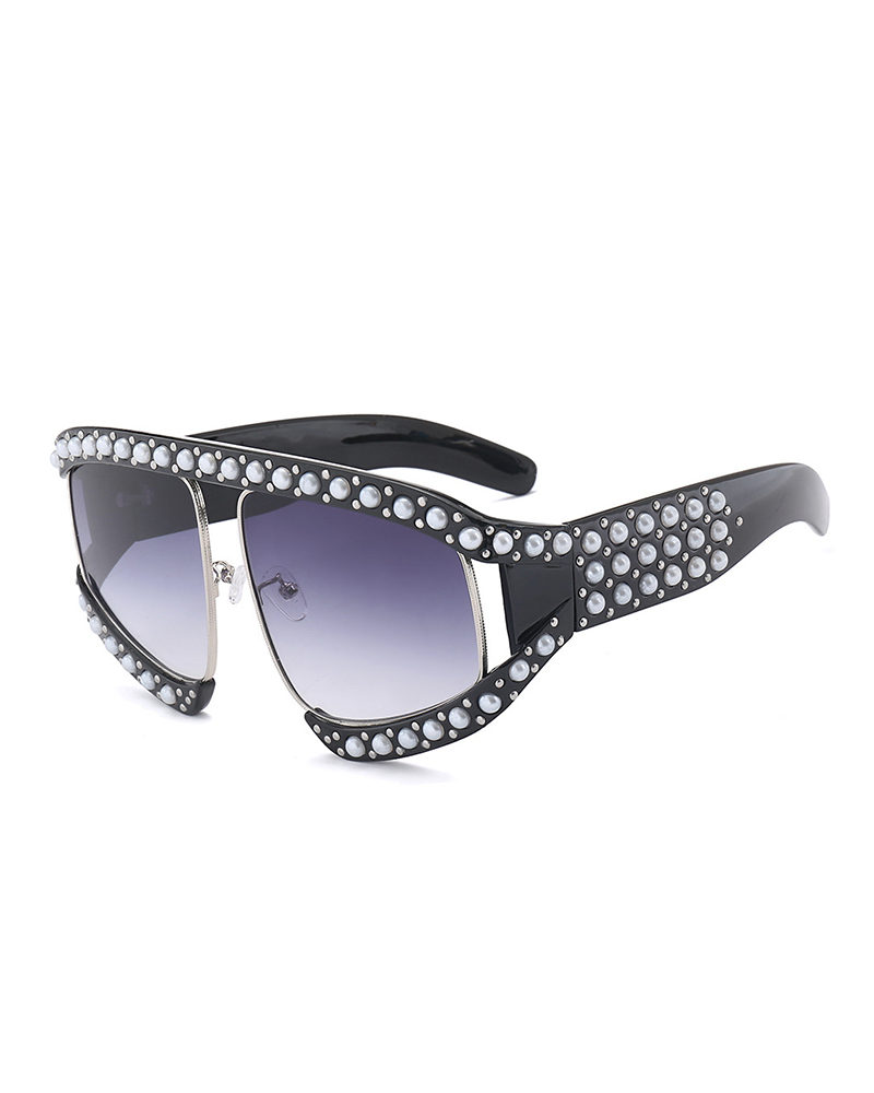 

Beaded Big Frame Sunglasses, Black