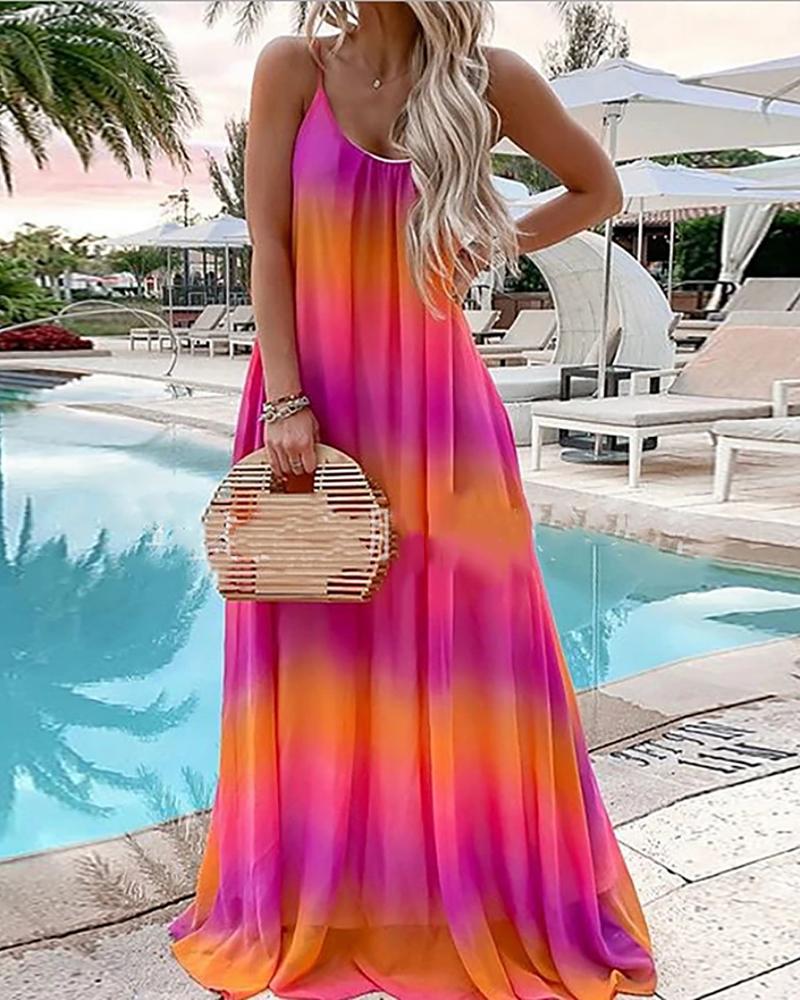 

Spaghetti Strap Tie Dye Casual Maxi Dress, Purple