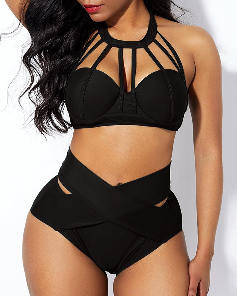 

Halter Cutout Bikini Set, Black