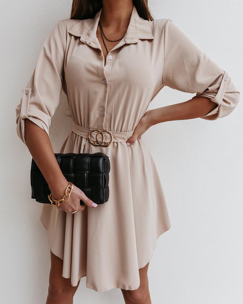 

Long Sleeve Button Design Shirt Dress, Apricot
