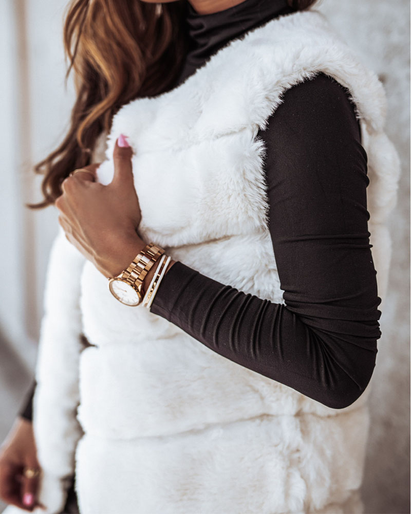 

Plain Fluffy Faux Fur Longline Coat, White