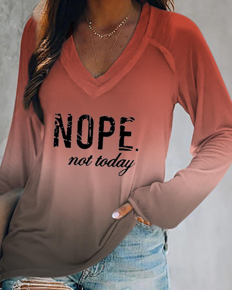 

Letter Print V-neck Long Sleeve Tee, Multicolor