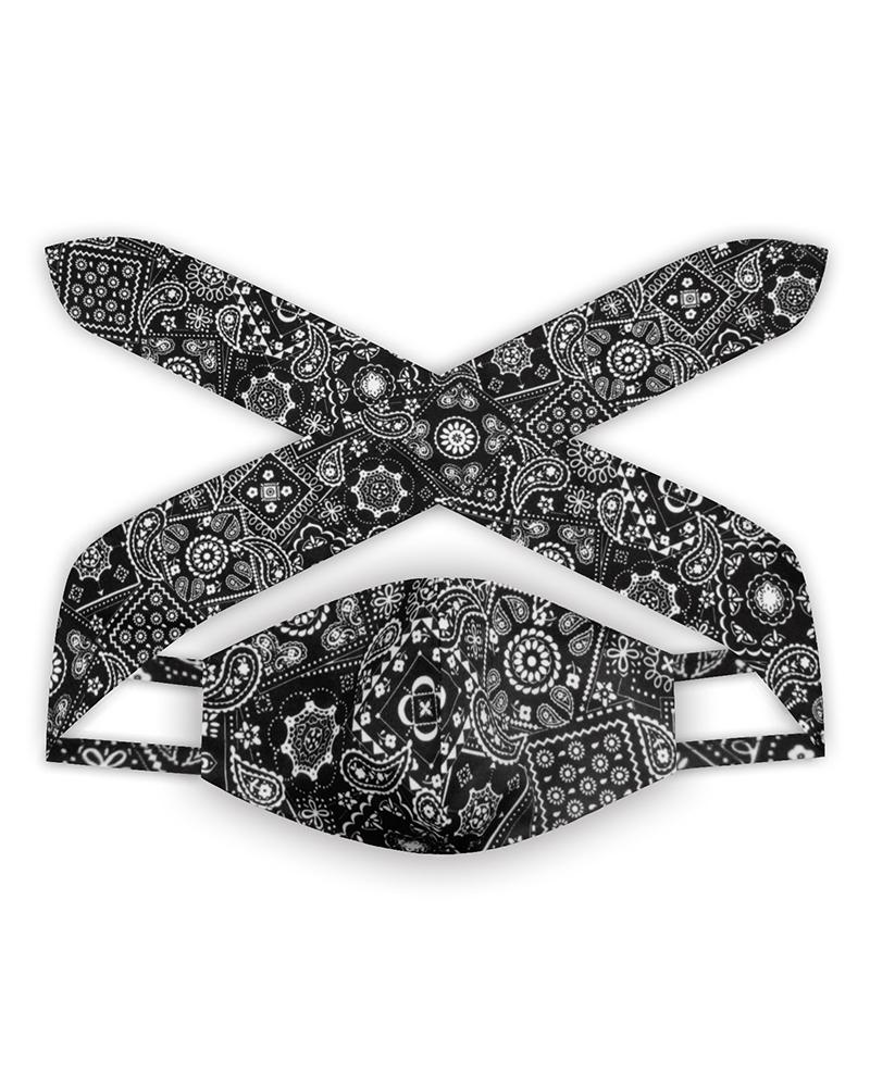 

Paisley Print Hairband Breathable Face Mask, Black