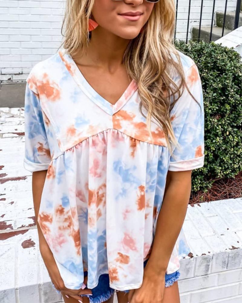 

Tie Dye V Neck T-Shirt, Blue