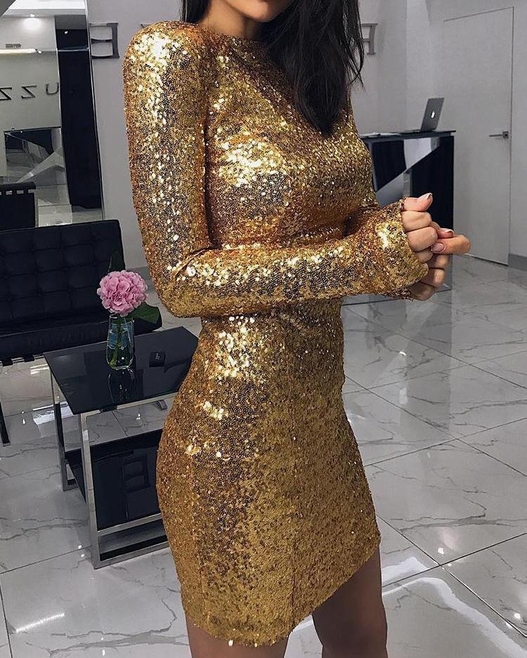 glitter long sleeve party dress