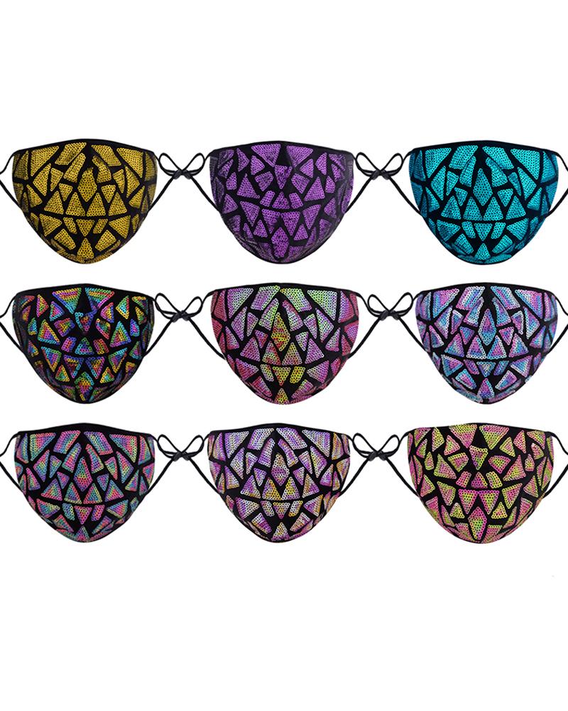 

Sequins Geometry Pattern Colorblock Breathable Face Mask, Yellow