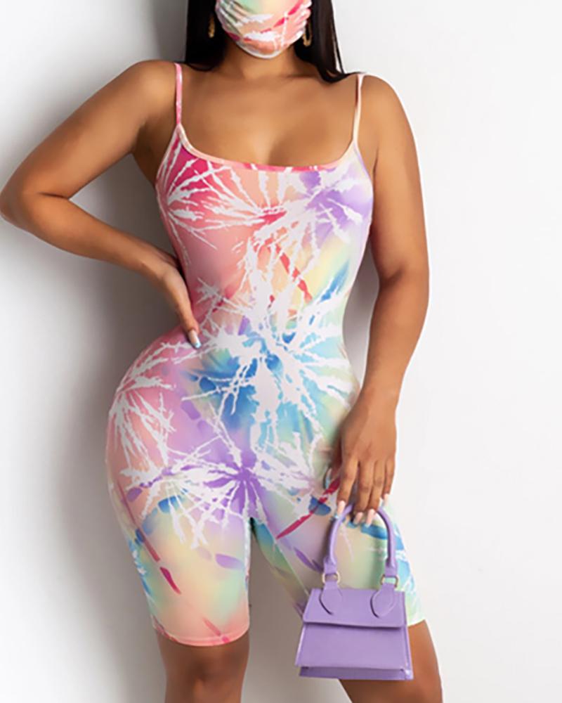 

Tie Dye Print Crisscross Backless Fitted Romper, Purple