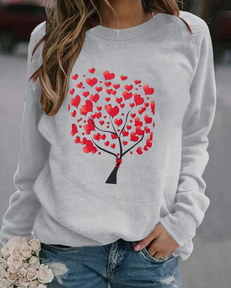 

Round Neck Valentine's Heart Print Sweatshirt, Gray