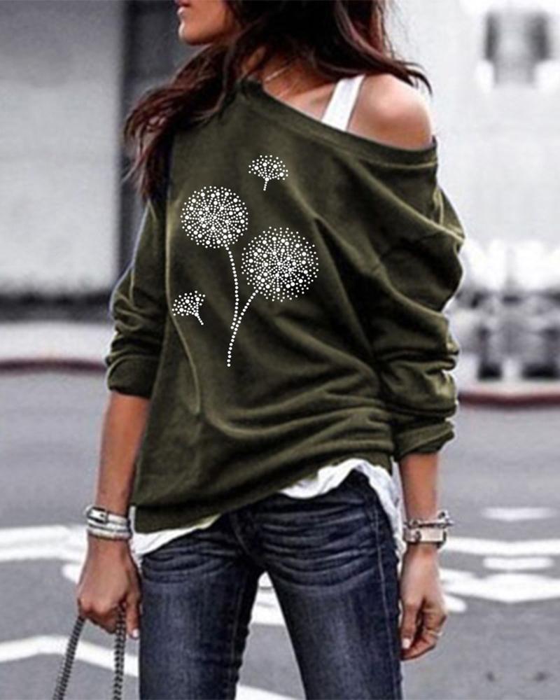 

Dandelion Print Long Sleeve Sweatshirt, Green