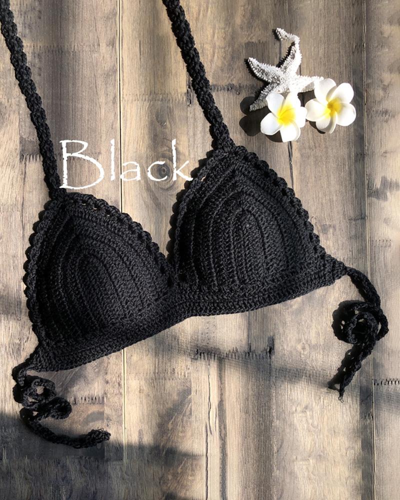 

Halter Crochet Bikini Top, Black