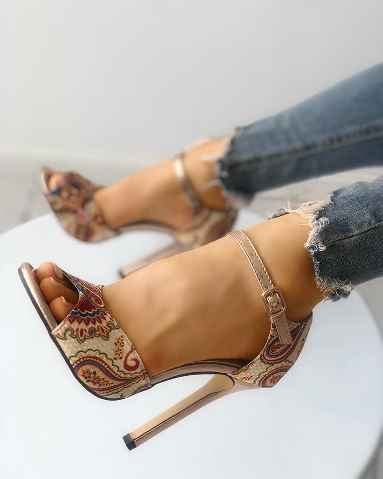 ethnic print peep toe