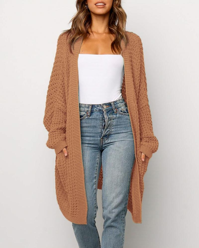 

Pocket Design Plain Long Sleeve Casual Cardigan, Khaki