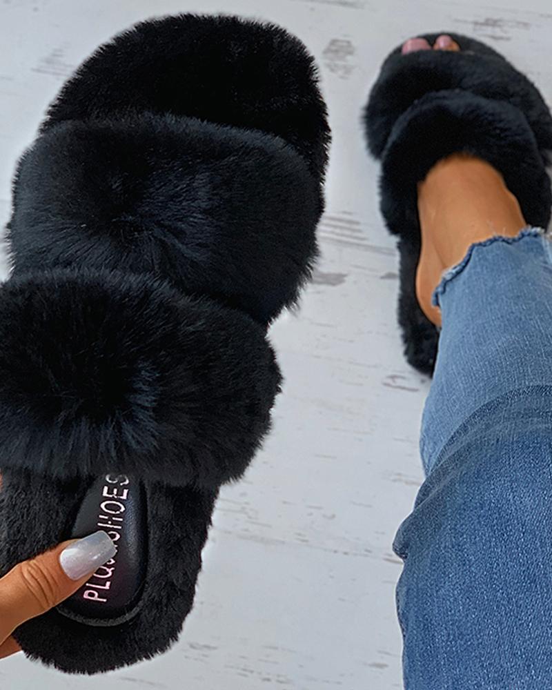 

Fluffy Toe Post Casual Slipper, Black