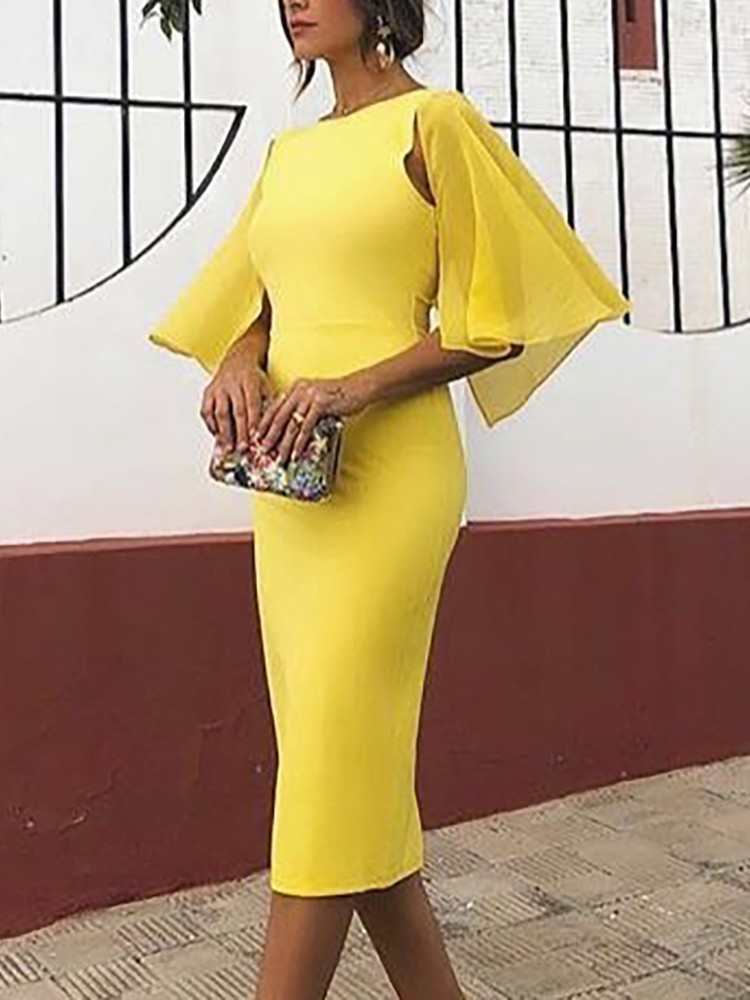 flare sleeve bodycon dress