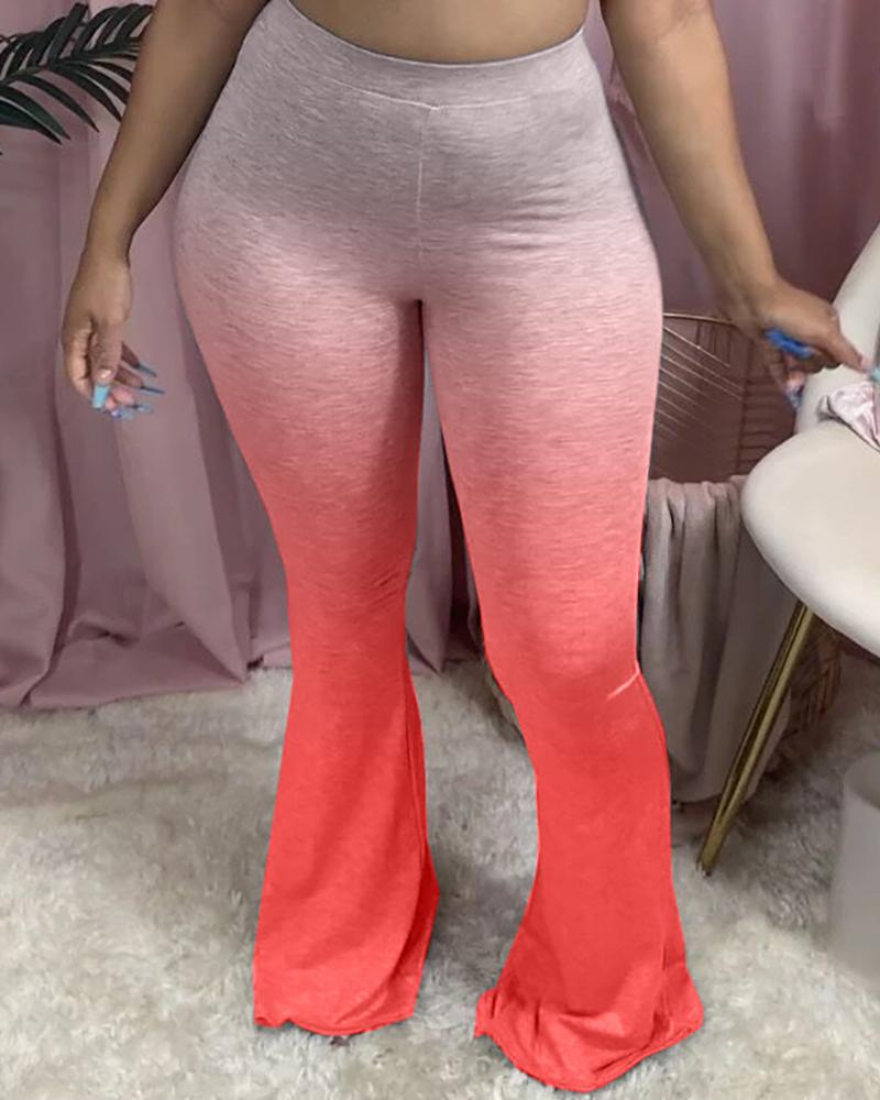 

Gradient Color High Waist Casual Bootcut Pants, Red