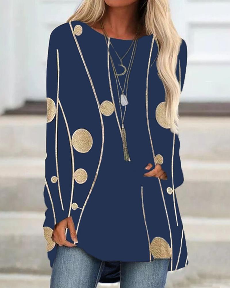 

All Over Print Long Sleeve Blouse, Blue