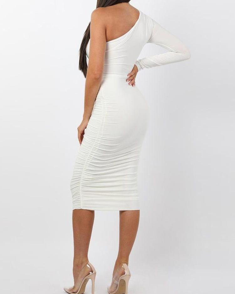 one shoulder ruched irregular formal dress