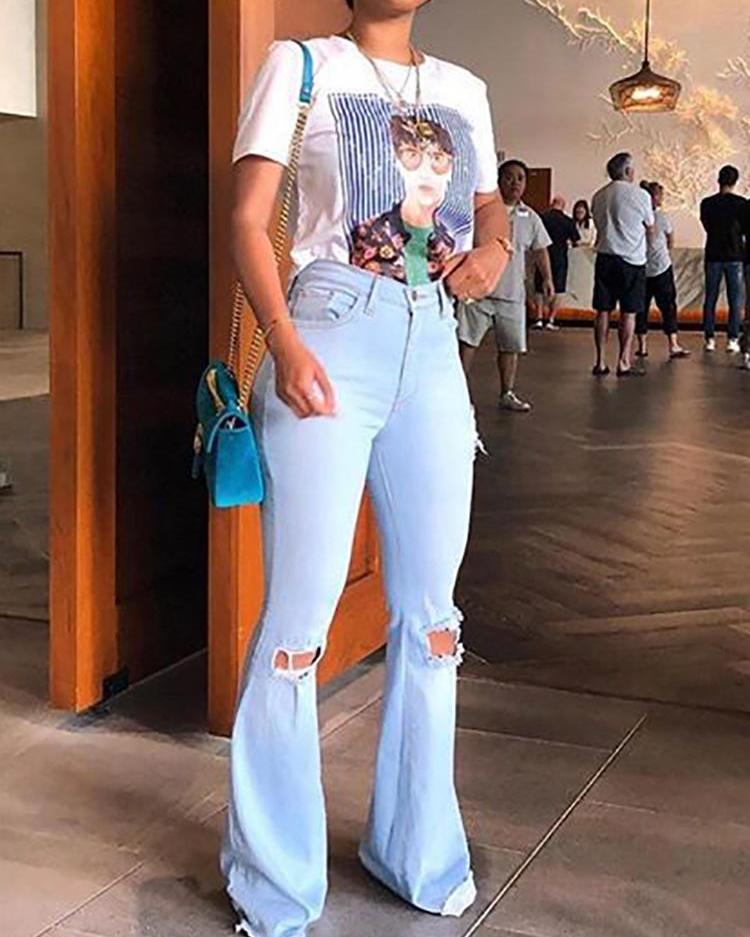 broken hole bell jeans