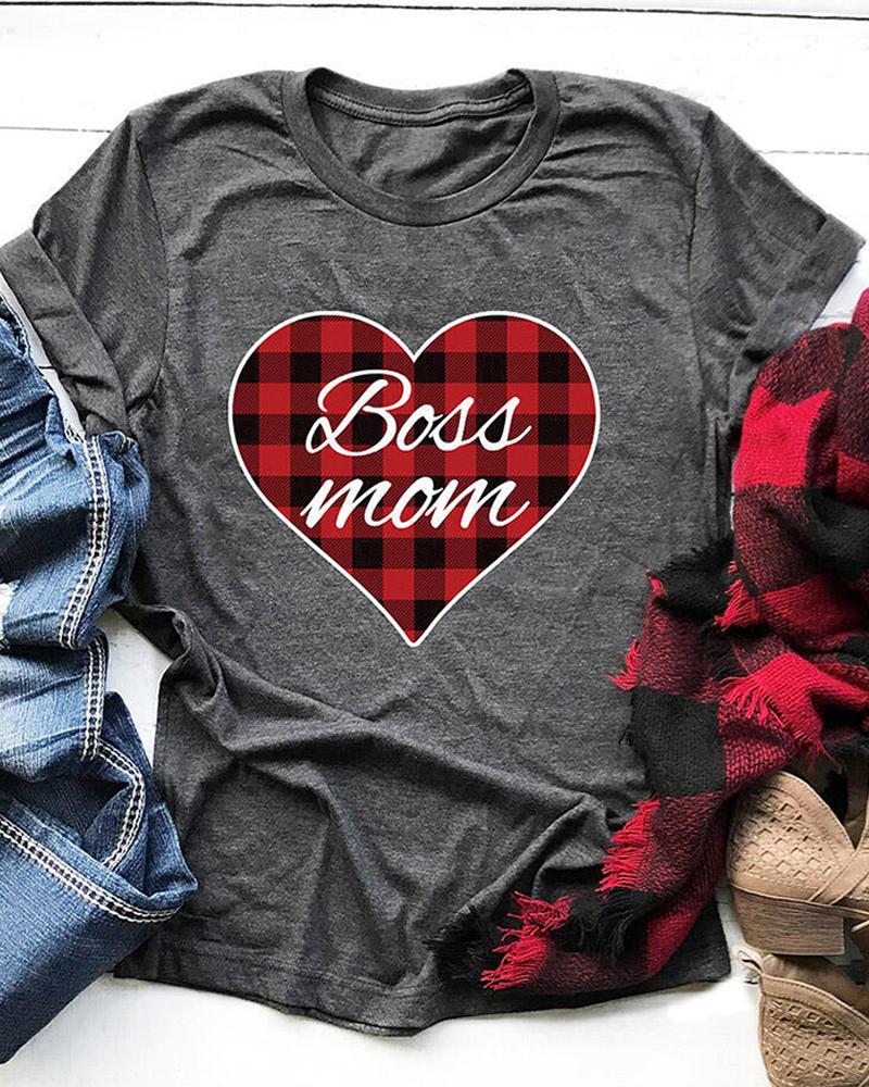 

Letter Heart Print Short Sleeve T-shirt, Style3