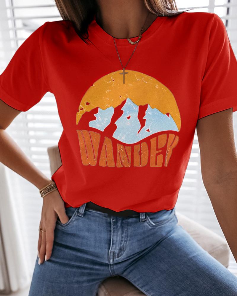 

Letter Mount Print Casual T-shirt, Red