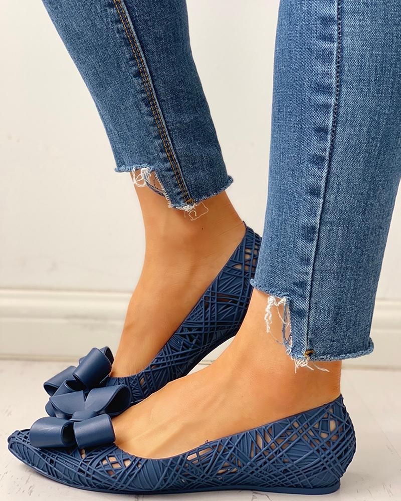 Bowknot Embellished Hollow Out Flat Shoes