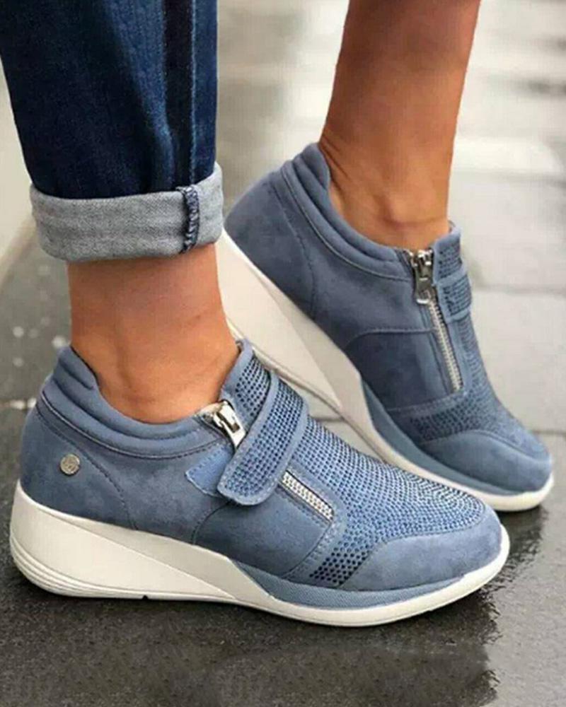 

Zipper Design Velcro Wedge Sneaker, Blue