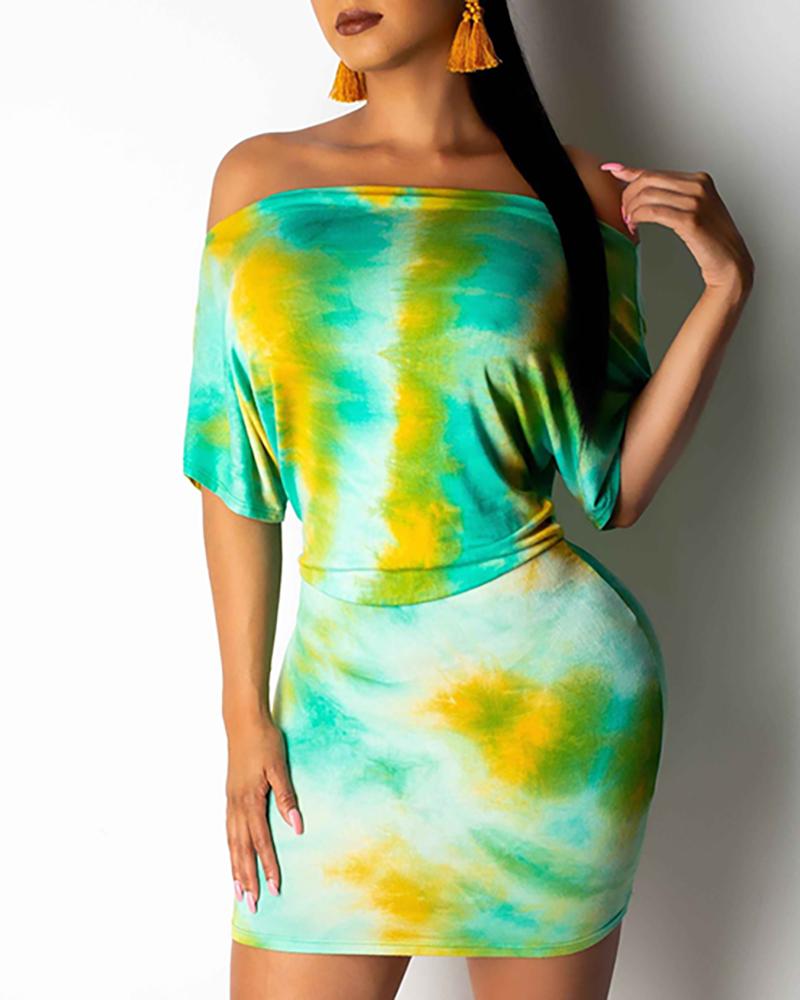 

Tie Dye Print Short Sleeve Bodycon Dress, Green