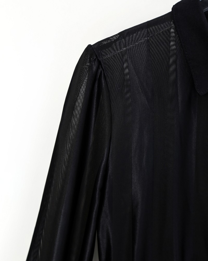 sheer mesh & stripes keyhole front bodycon dress