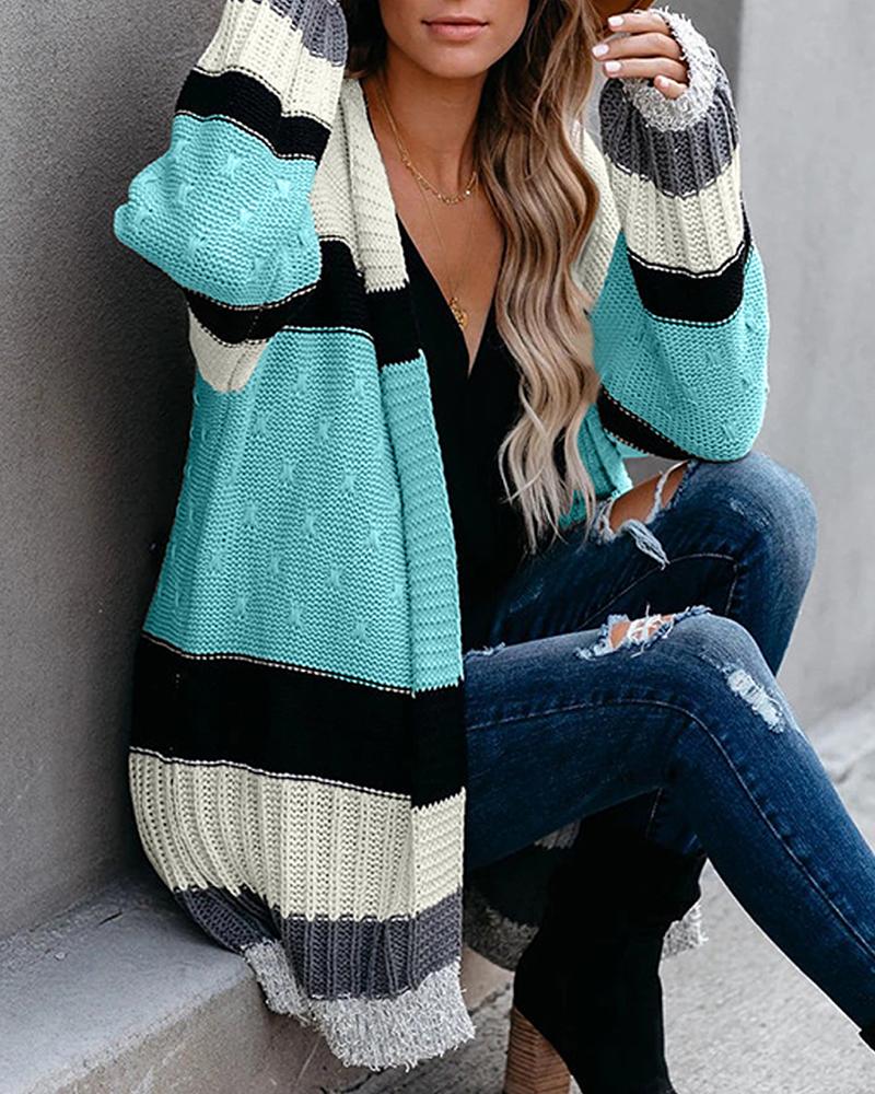 

Striped Colorblock Long Sleeve Cardigan, Style2