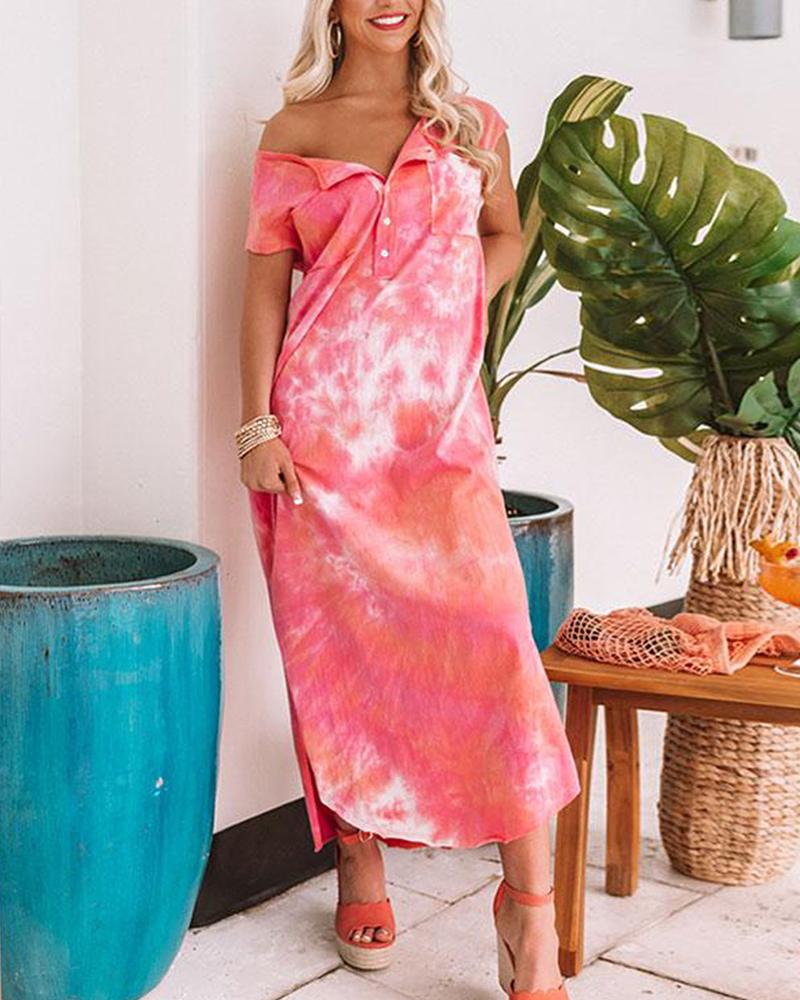 

Tie Dye V Neck Maxi Dress, Pink