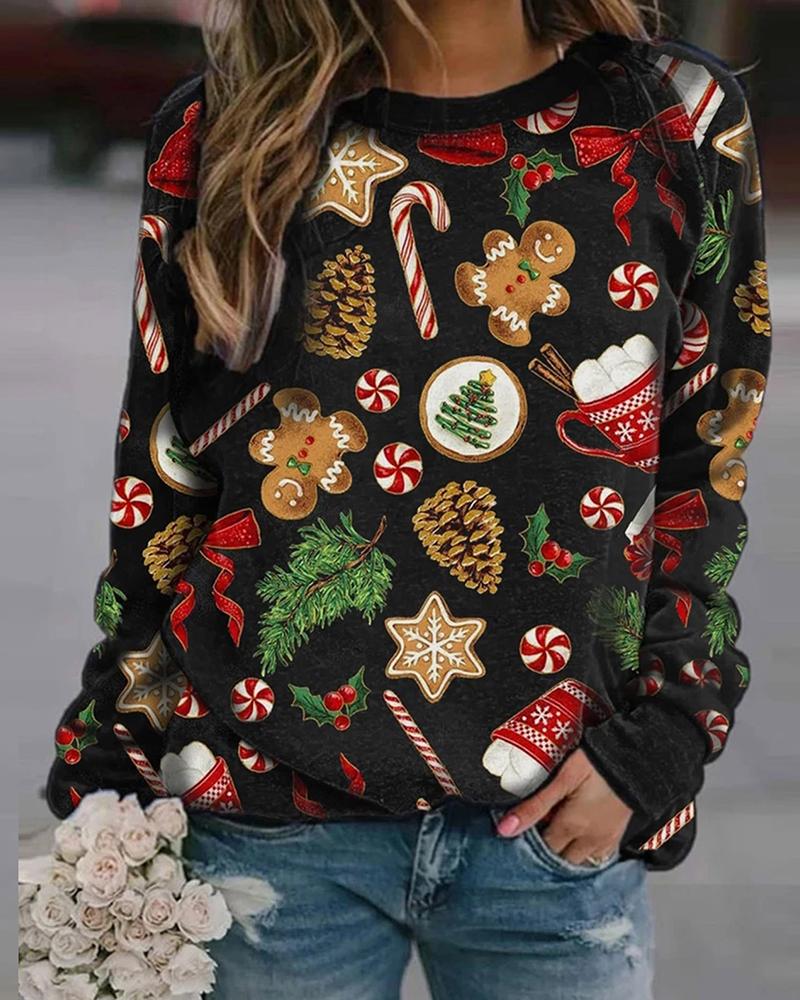 

Christmas Patterns Long Sleeve Sweatshirt, Black