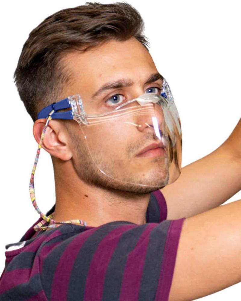 

Clear Window Visible Face Shield With Colorful Rope, Blue