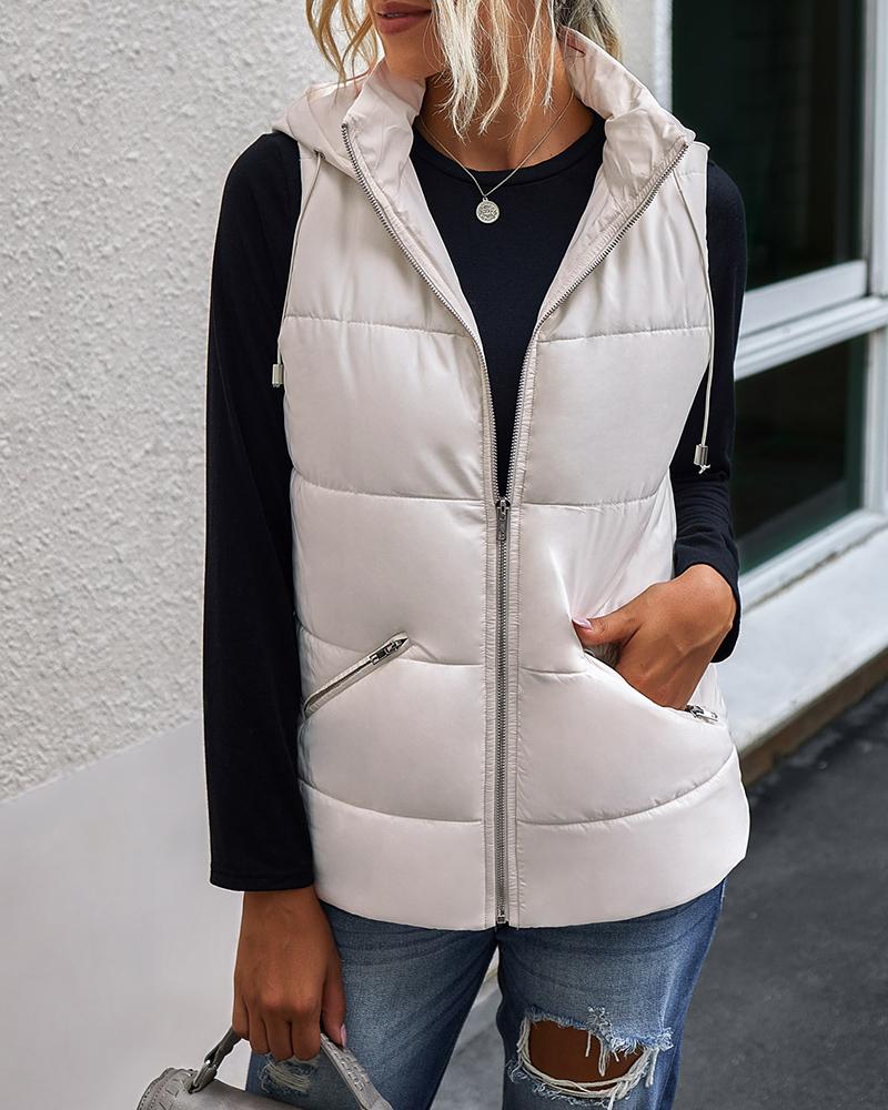 

Pocket Design Casual Hooded Vest, Apricot