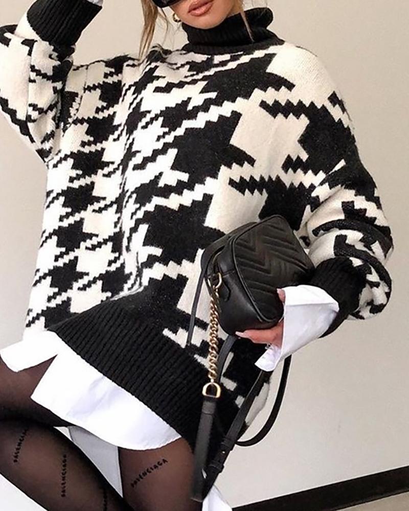 

Geometry Long Sleeve Knit Sweater, Black