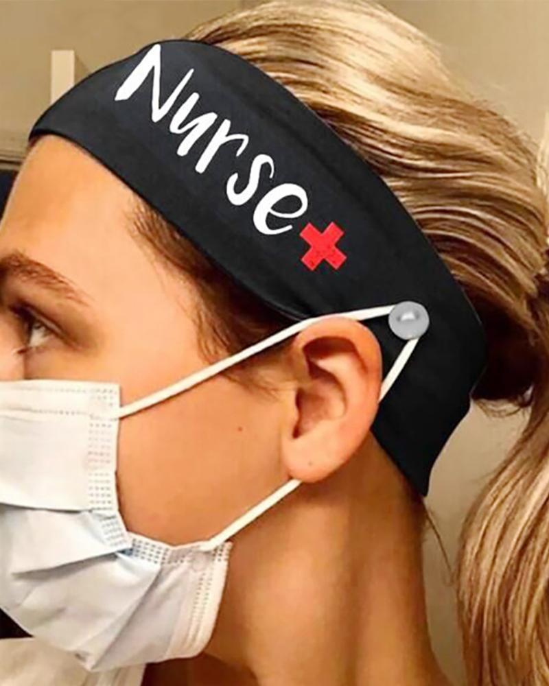 

Button Wide Headband Elastic Facemask Holder, Black