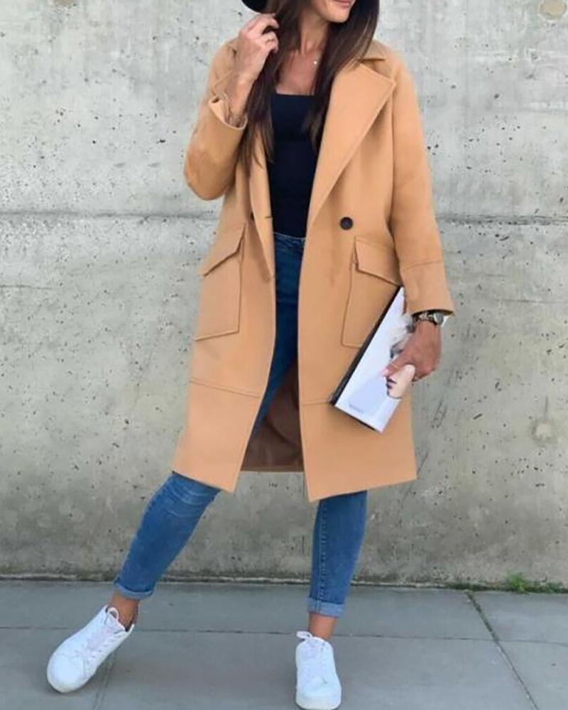

Plain Pocket DesignButtoned Trench Coat, Khaki