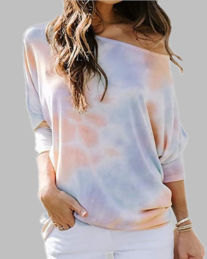 

Tie Dye Print Long Sleeve Casual Top, Orange