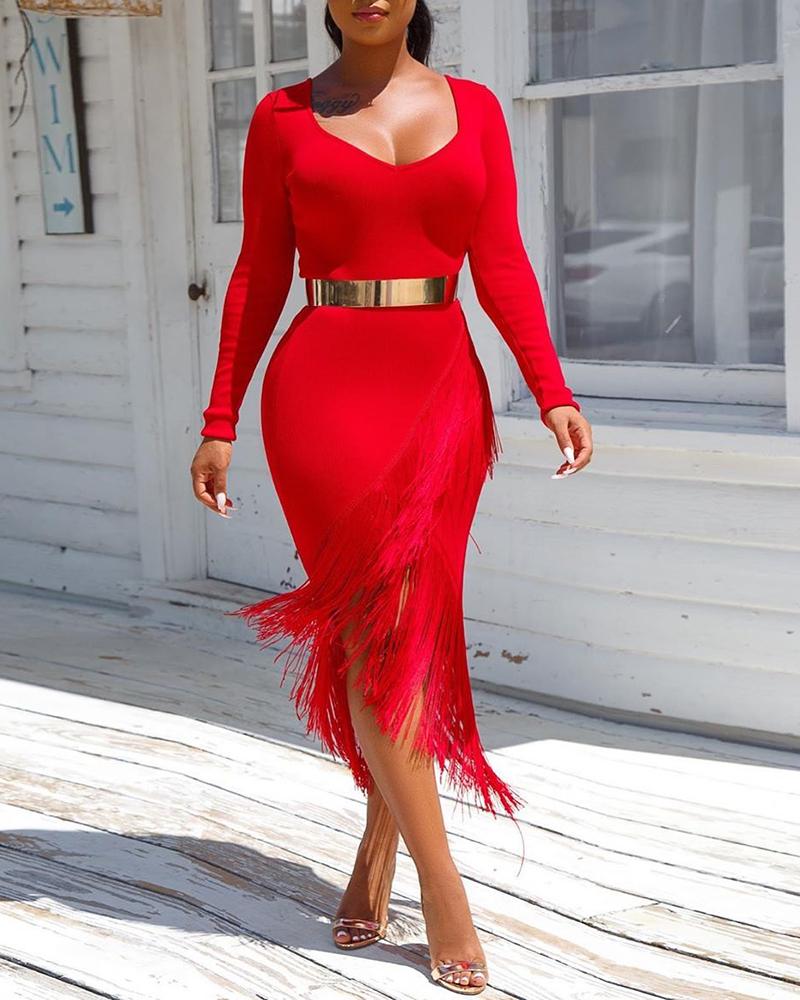 long sleeve tassel dress