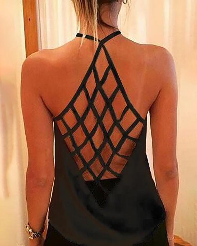 

Sunflower Halter Backless Casual Tank Top, Black