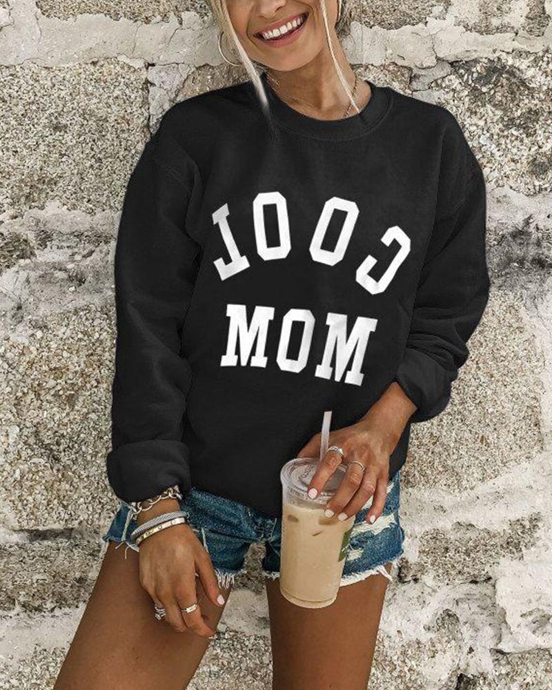 

Comfy Glue Letter Print Sweatshirt, Black