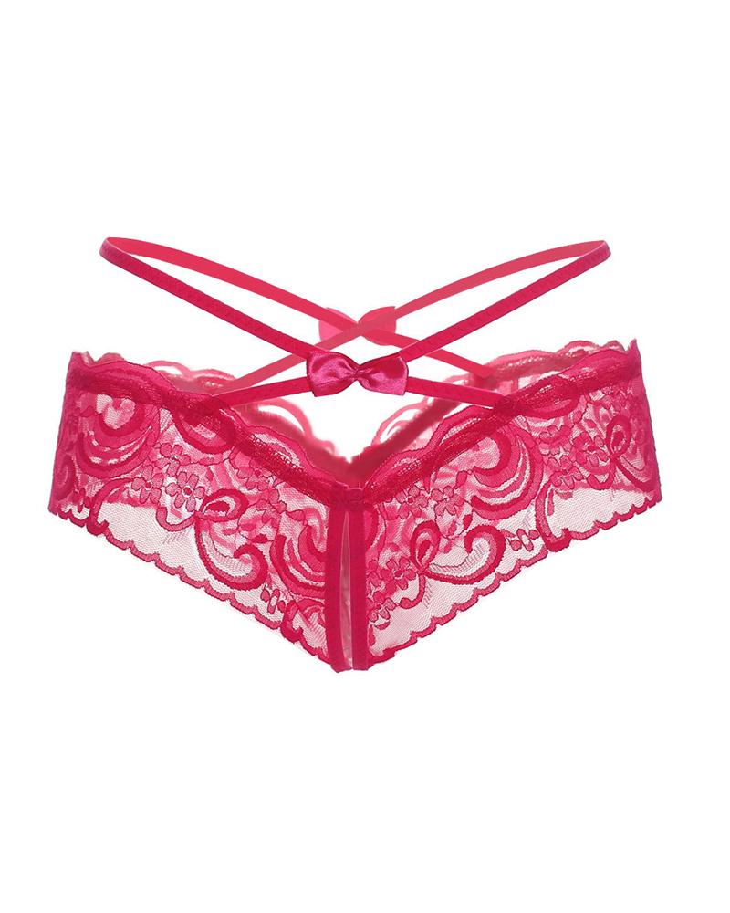 

Bowknot Cutout Floral Lace Panty, Hot pink