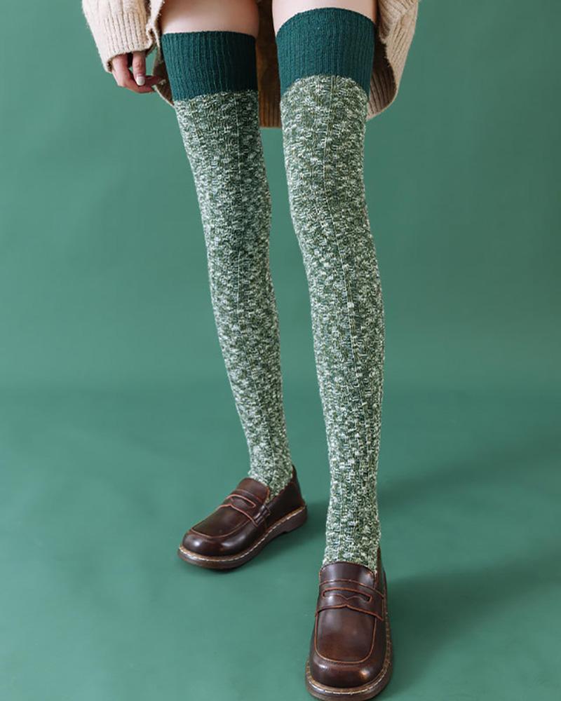 

Colorblock Over The Knee Socks, Green