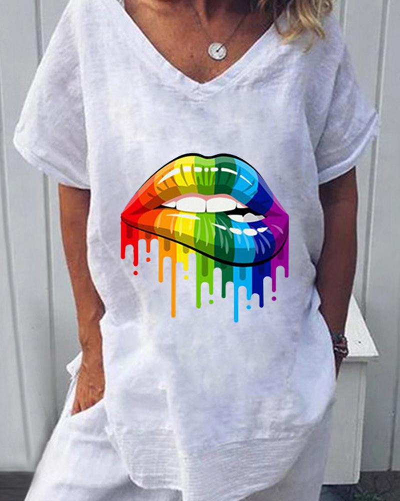 

Rainbow Lip Print T-Shirt, White