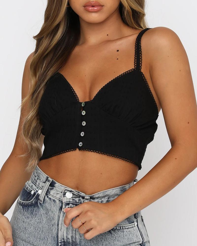 

Plain V-Neck Cami Crop Top, Black