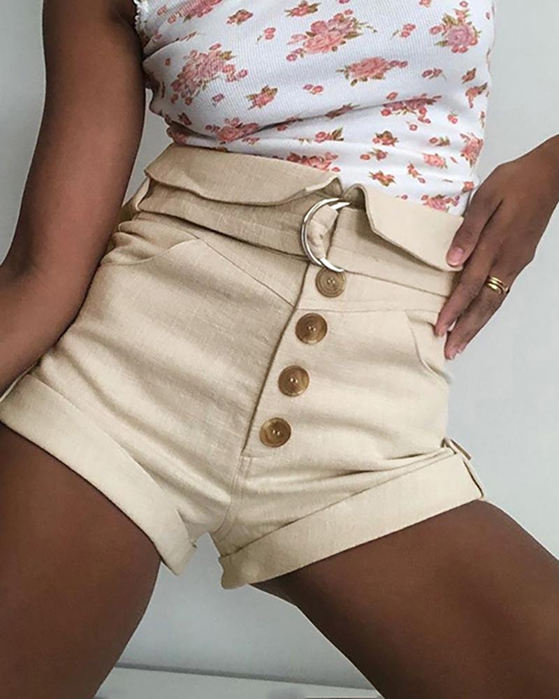 

Buttoned Pocket Design Casual Shorts, Khaki