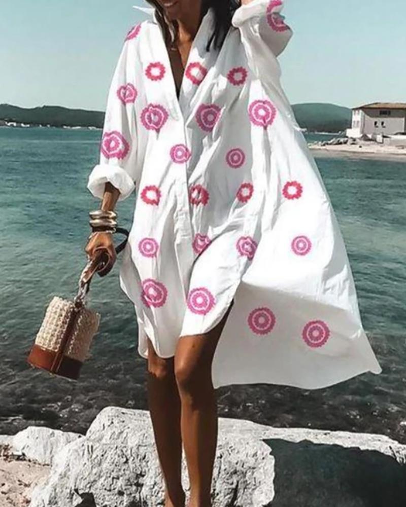 

Plain / Printed Long Sleeve Casual Shirt Dress, Style5