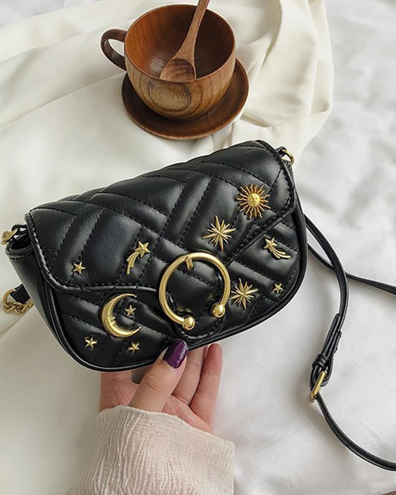 

Star Pattern O-Ring Decor Crossbody Bag, Black